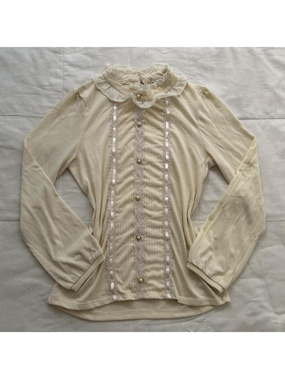 Axes Femme Cream Gothic Lace Mock Neck Top Size M Japan